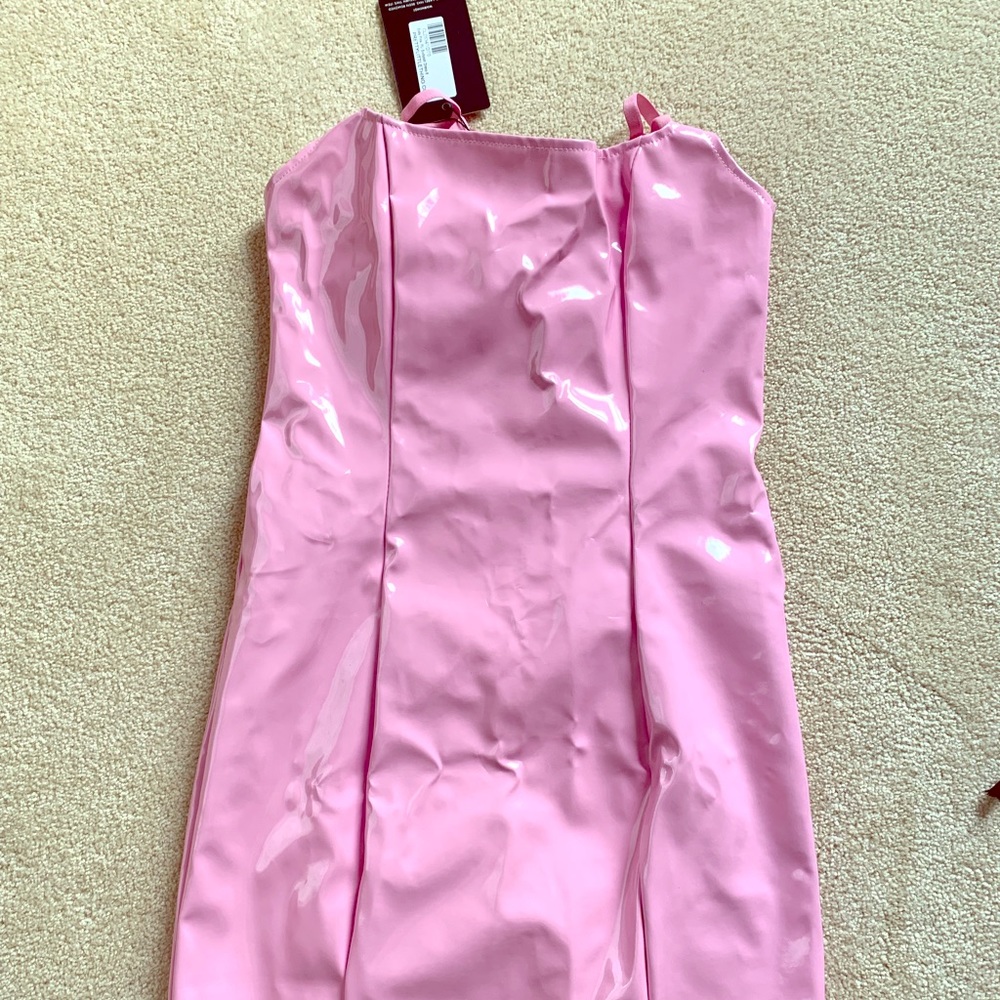 baby pink latex bodycon dress